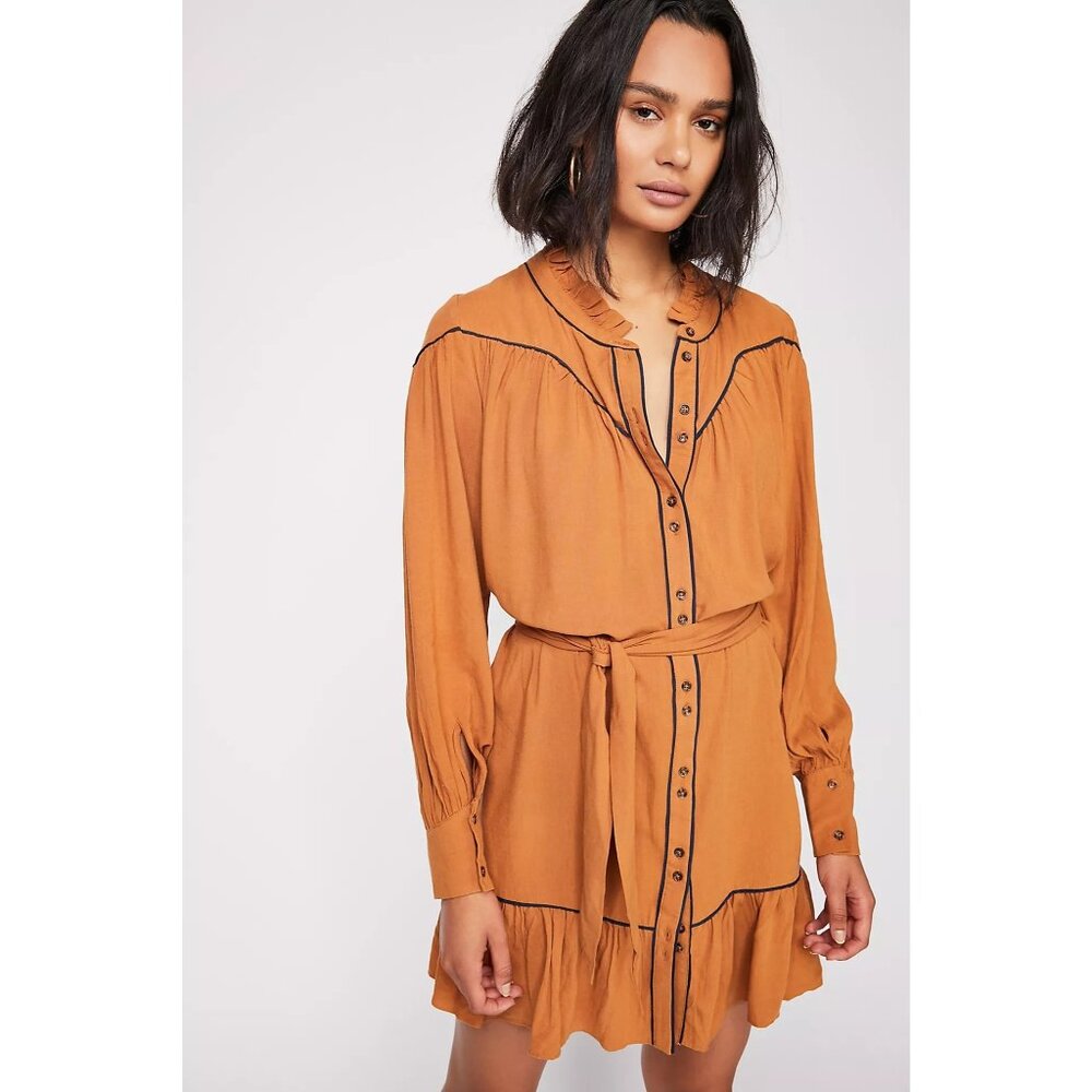 Free People XS Luck Of The Draw Western Dress Button-Down Ruffle Mini